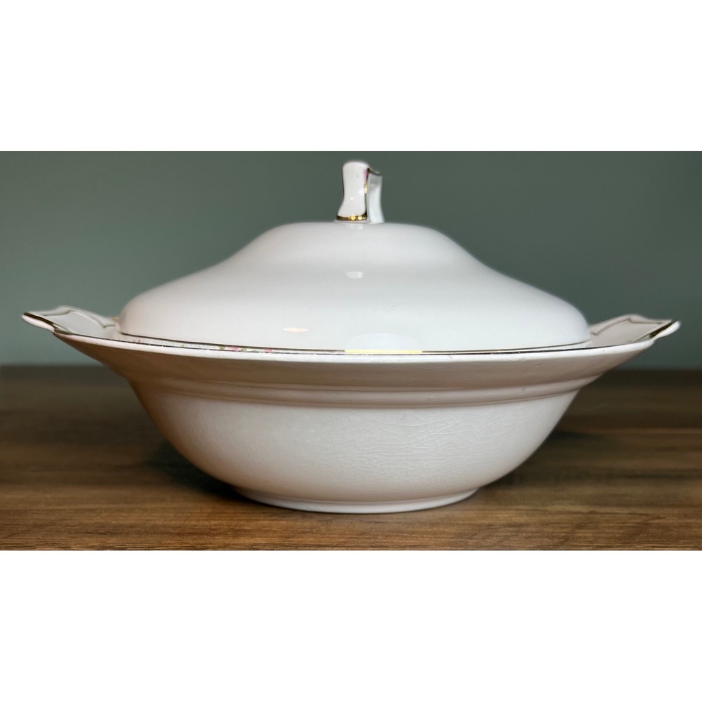 Vintage Homer Laughlin Lidded Vegetable Tureen Pink Rose Floral Gold Trim G3N